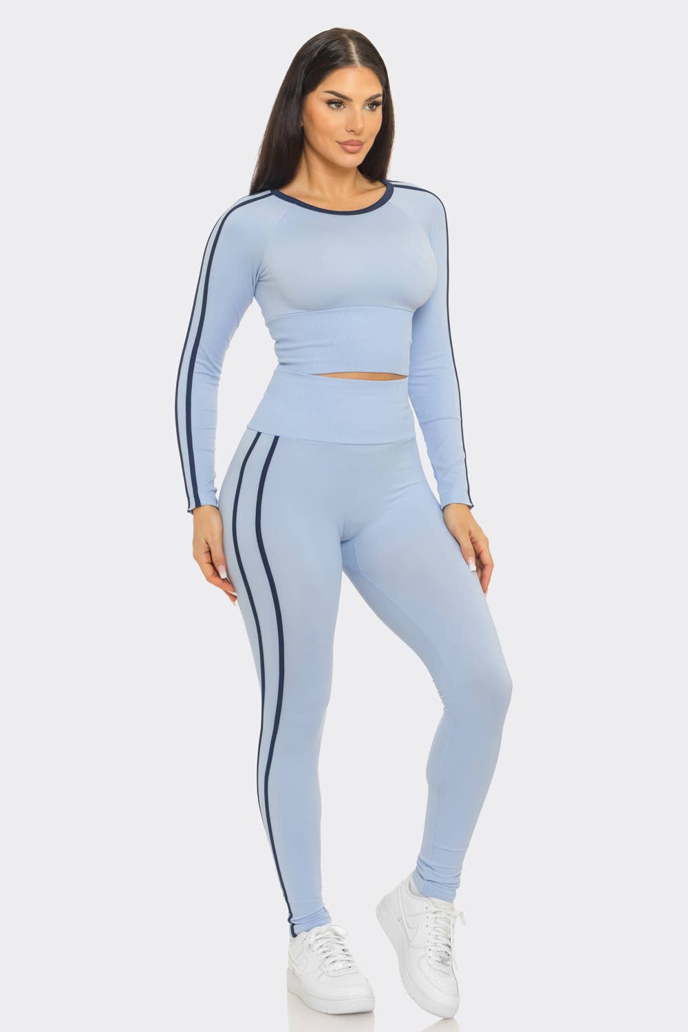 Seamless Side Stripes Tapping Top And Leggings Set