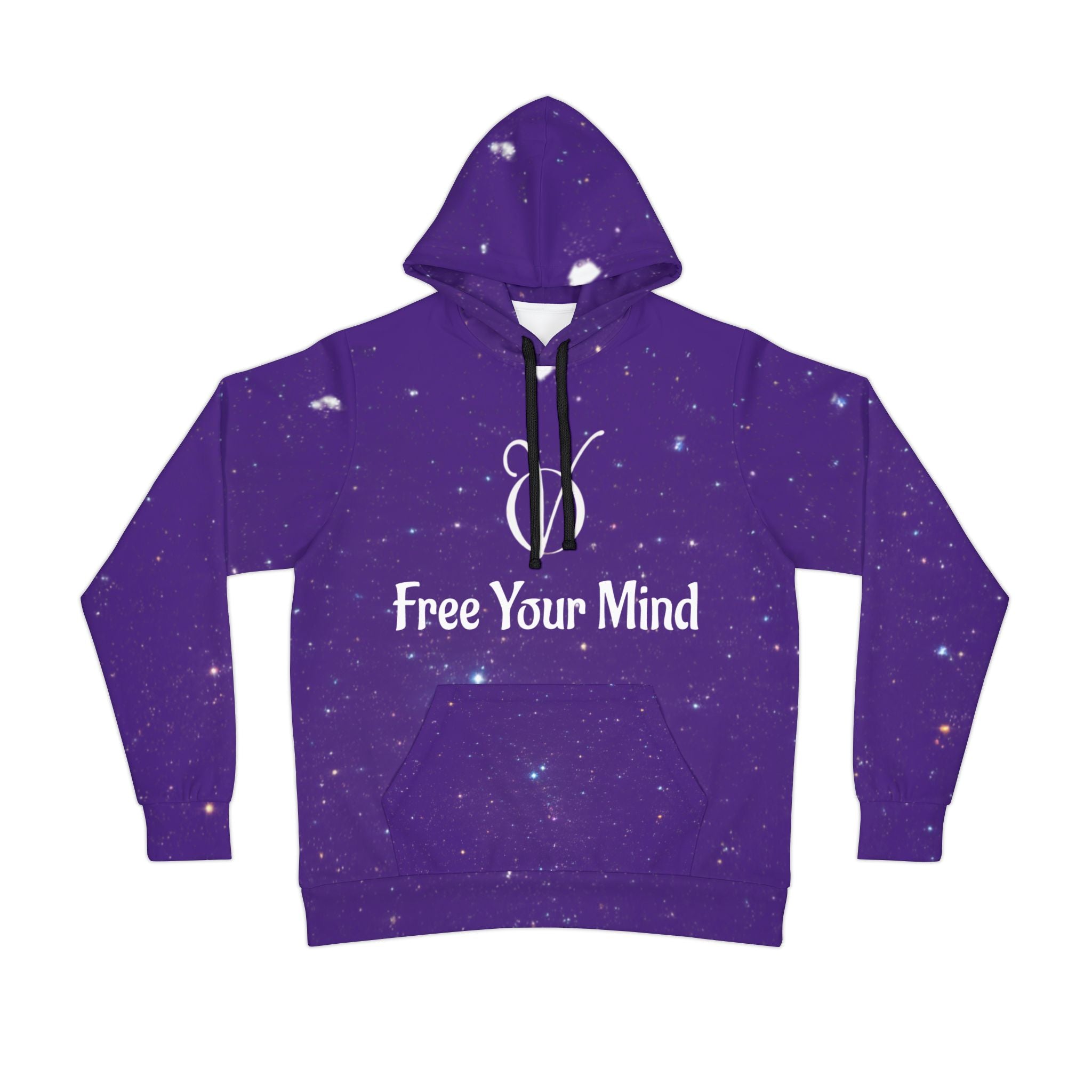 Free Your Mind Athletic Hoodie — Purple AOP Graphic Hooded Sweatshirt