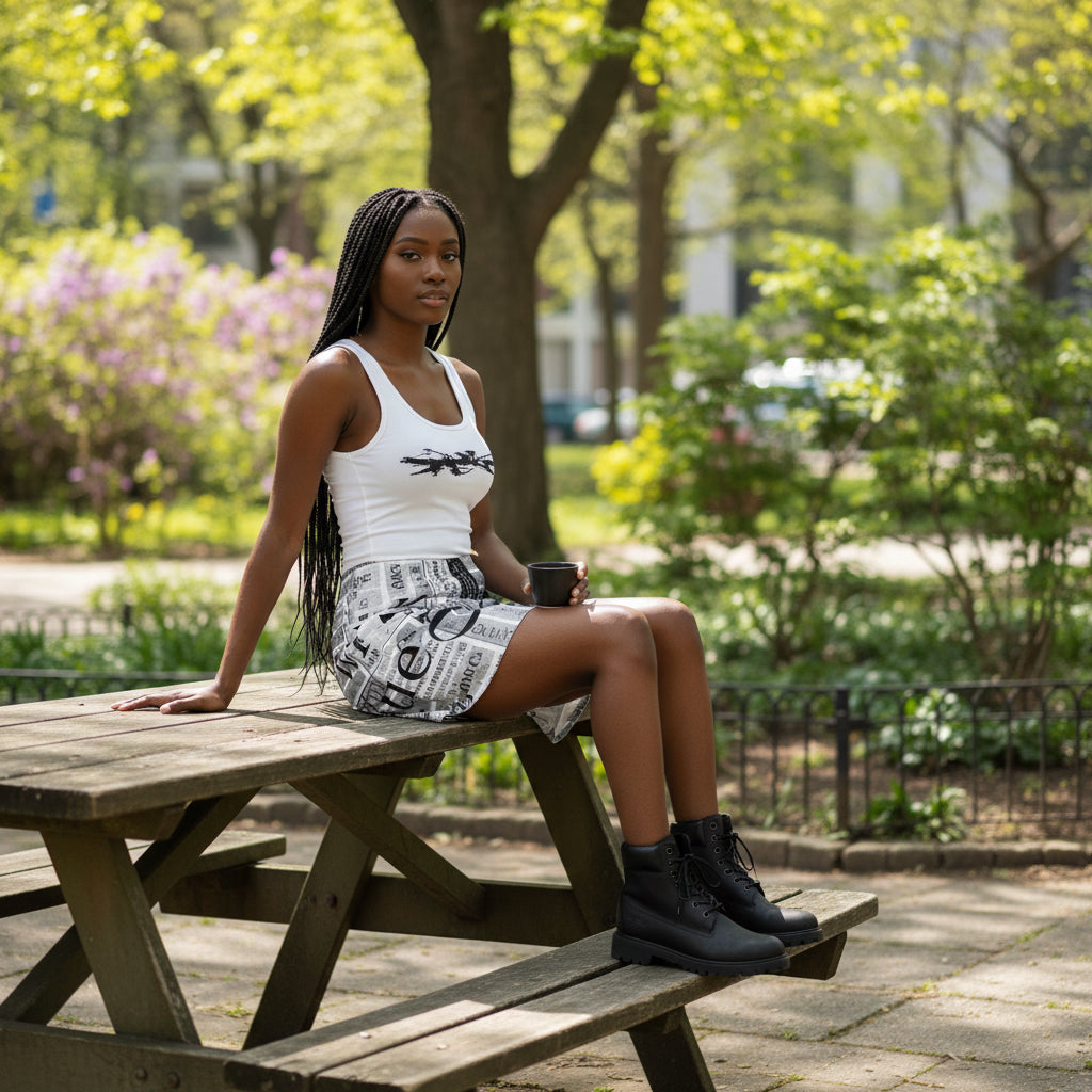Typographic Newsprint Men's Board Shorts — Black & White Collage "Hope" Design