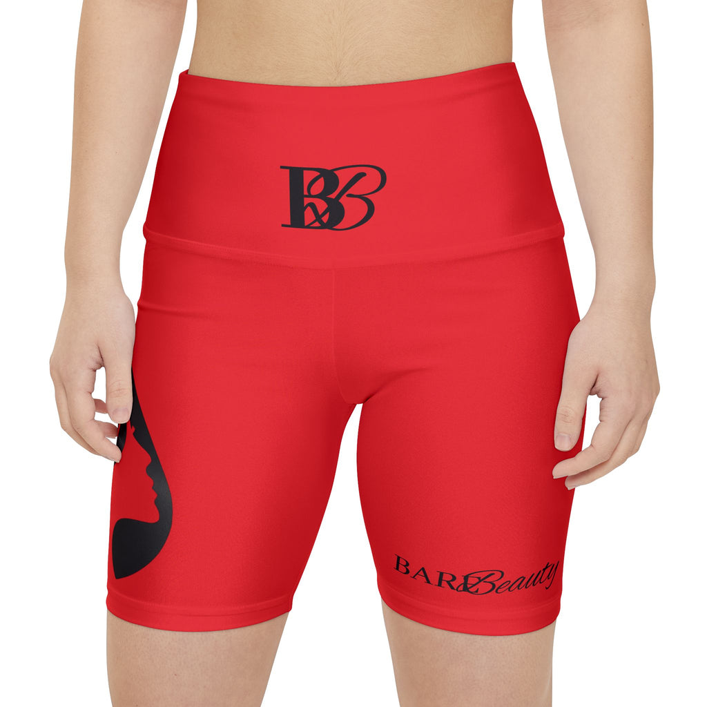 Women's Workout Shorts — Red Flame Logo High-Waist Biker Shorts