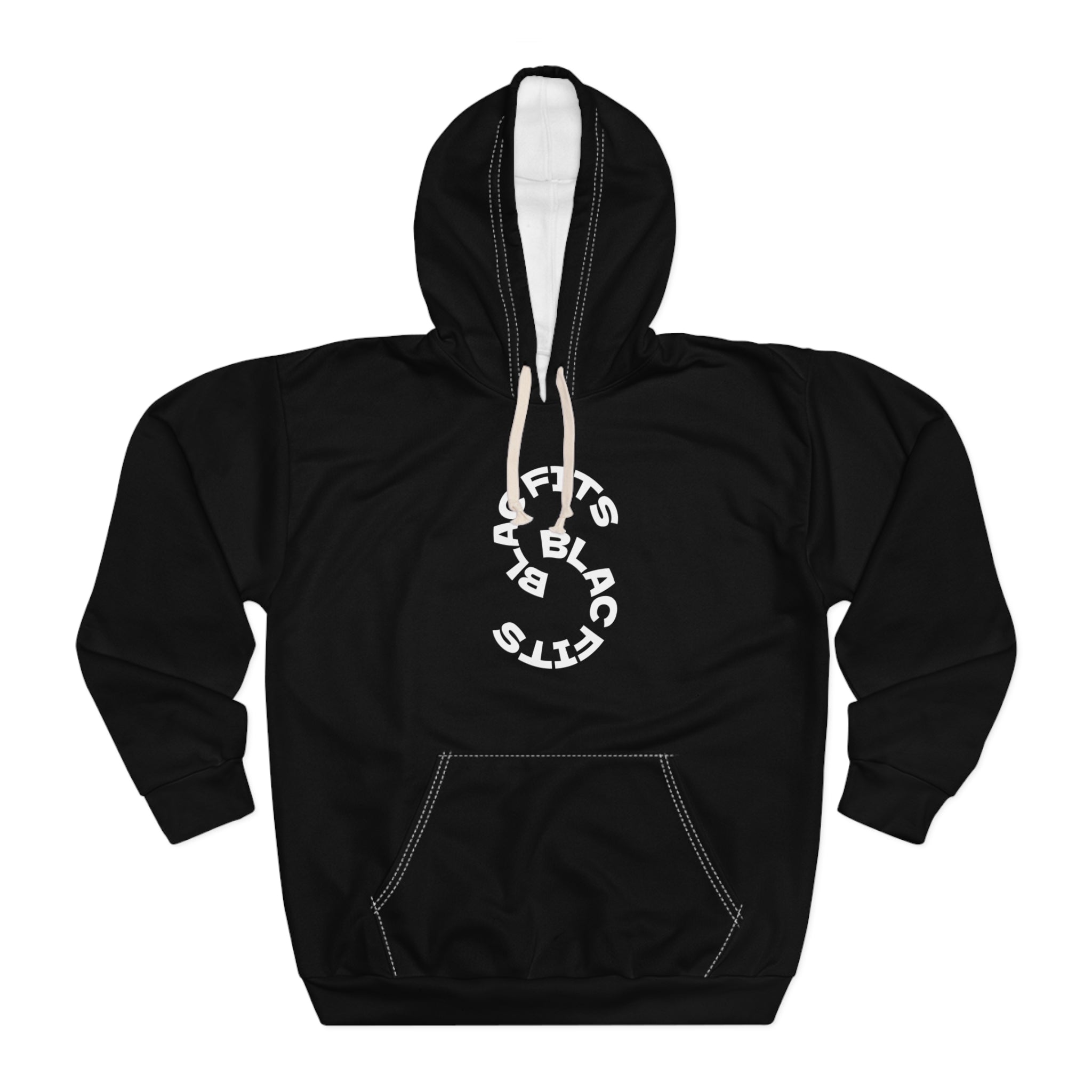 Black Fits Pullover Hoodie — Bold Graphic All-Over Print Streetwear