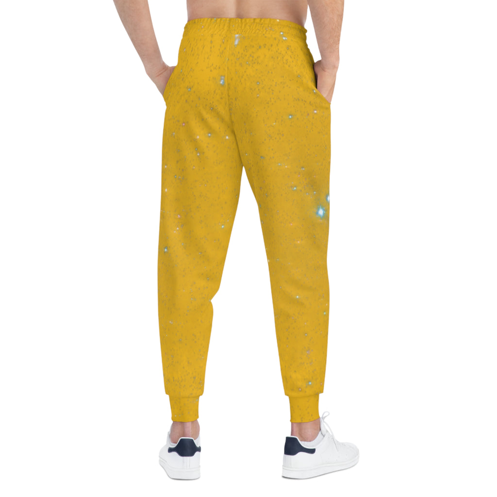 Yellow Striped Athletic Joggers with Fox Graphic – Cozy Casual Sweatpants