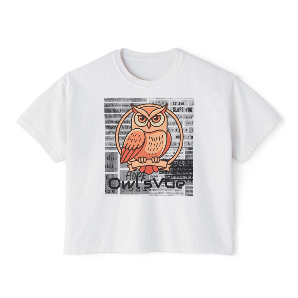 Owl Squad Graphic Tee — Retro Orange Owl Boxy Shirt