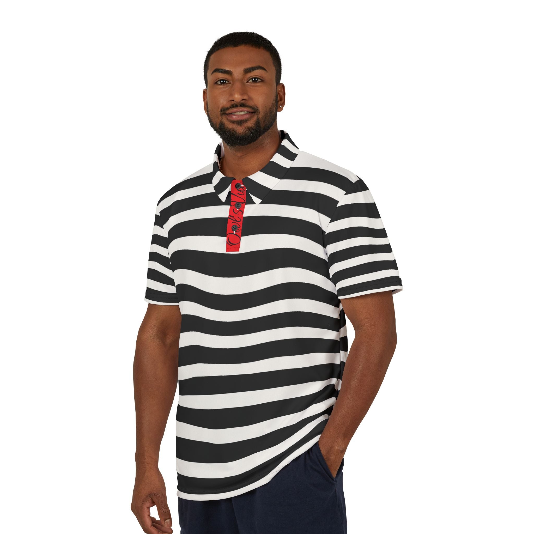 Stylish Striped Unisex Polo Shirt - Bold Black and White Design