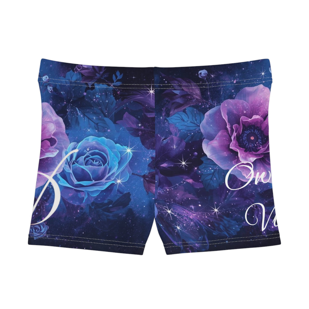 Floral Galaxy Women's Shorts — Blue & Purple Rose Print