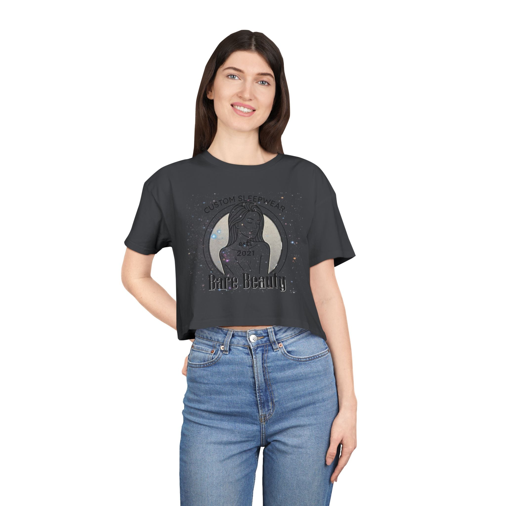 Crop Tee — "Bare Beauty" Minimalist Graphic Crop Top