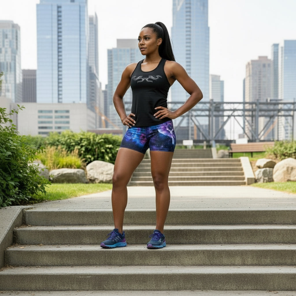 Floral Galaxy Women's Shorts — Blue & Purple Rose Print