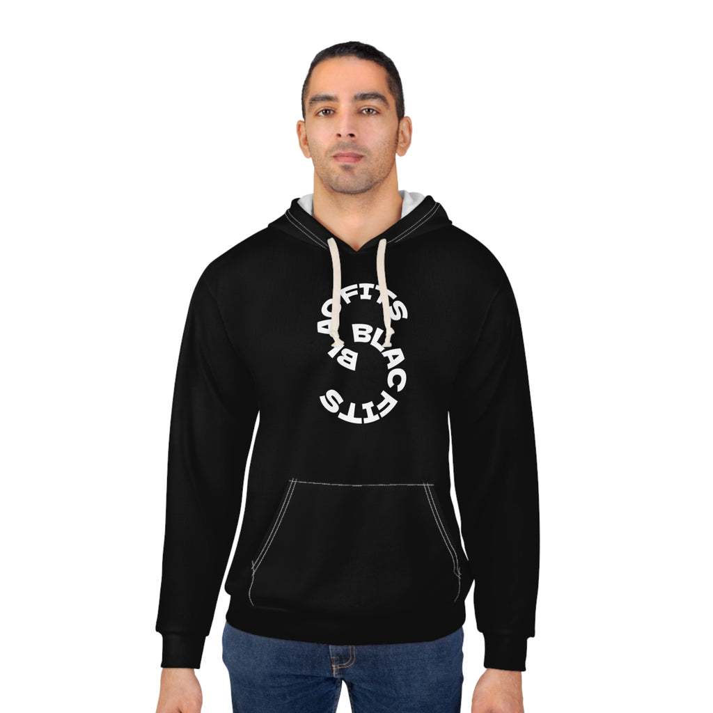 Black Fits Pullover Hoodie — Bold Graphic All-Over Print Streetwear
