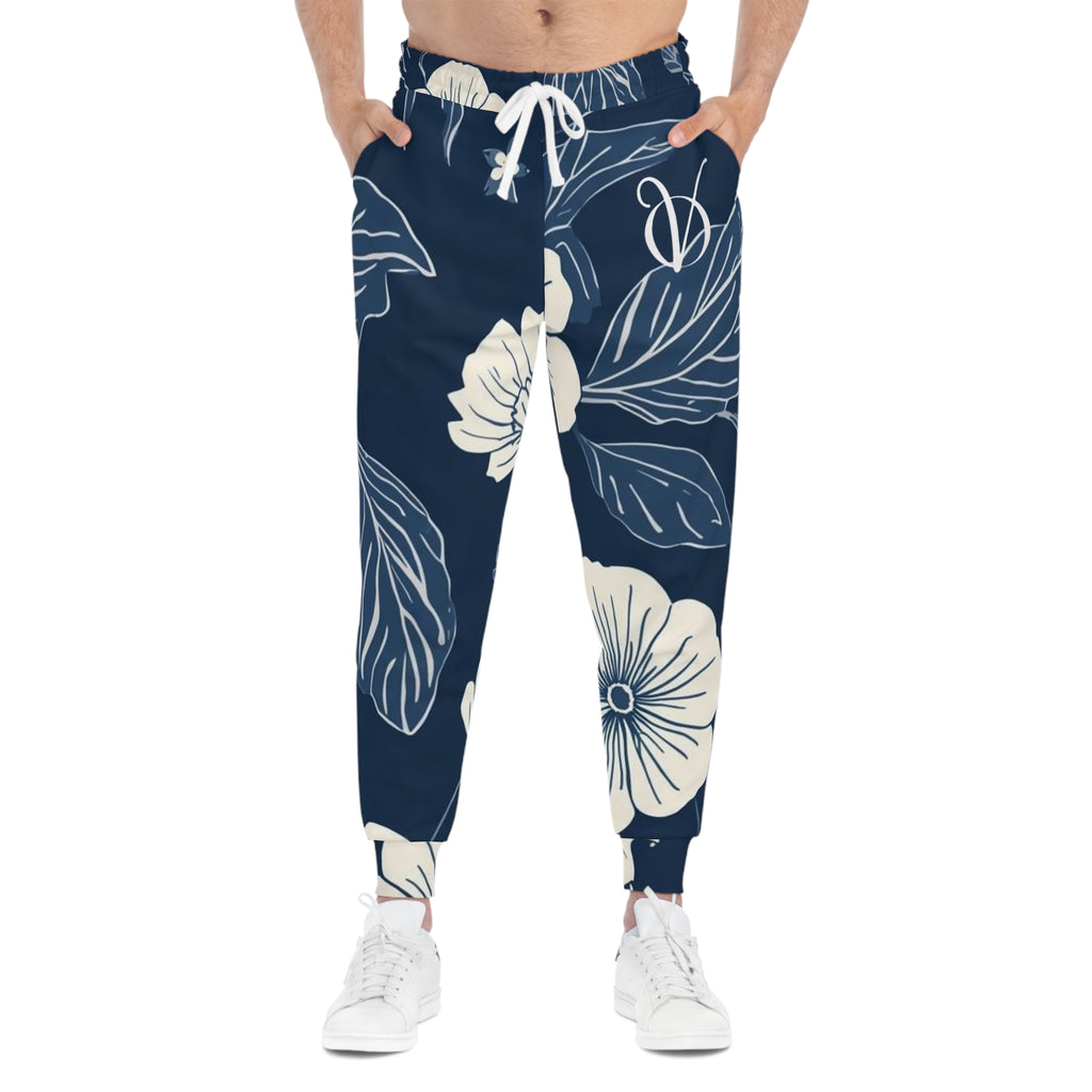 Navy Floral Joggers – Blue Botanical All-Over Print Athletic Pants