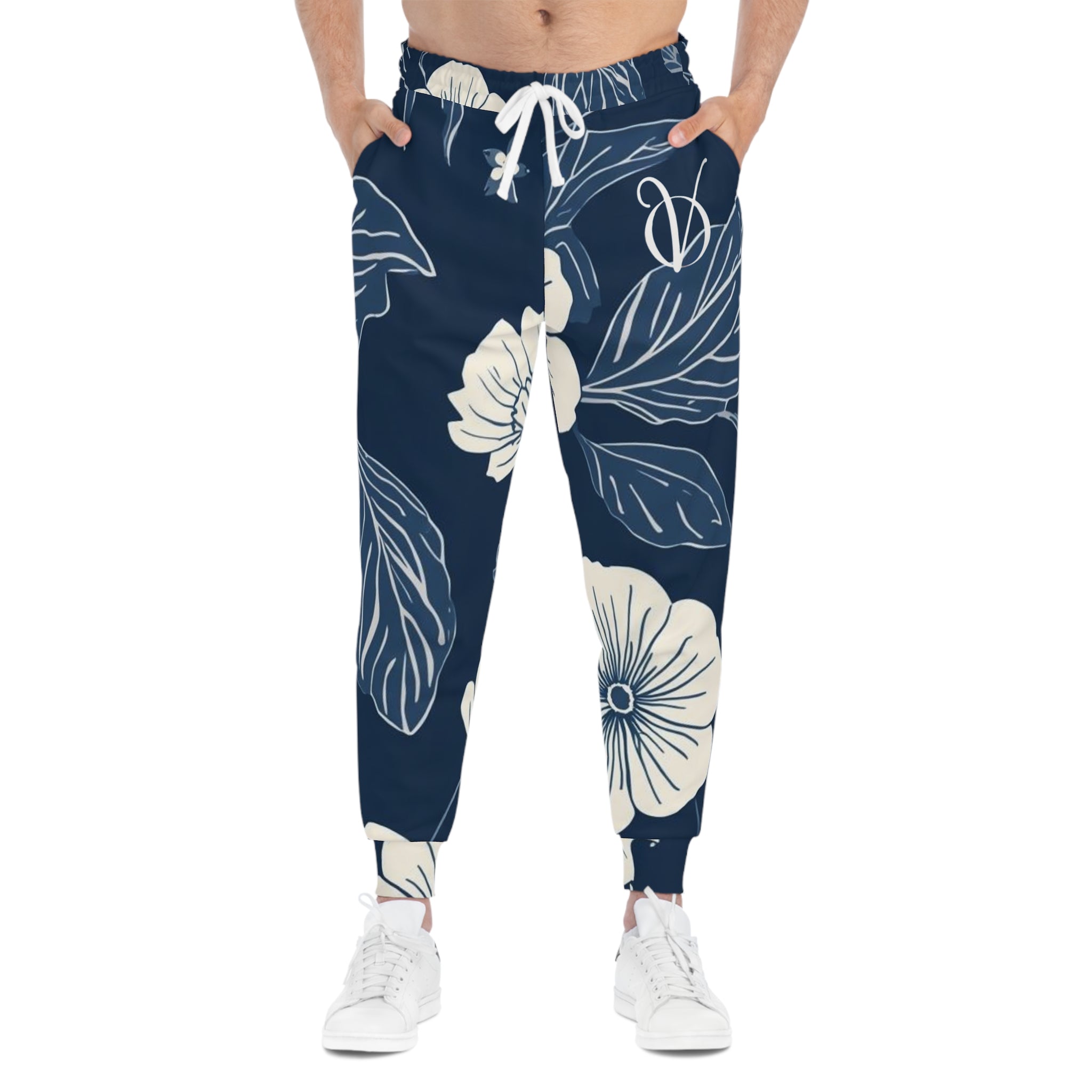 Navy Floral Joggers – Blue Botanical All-Over Print Athletic Pants