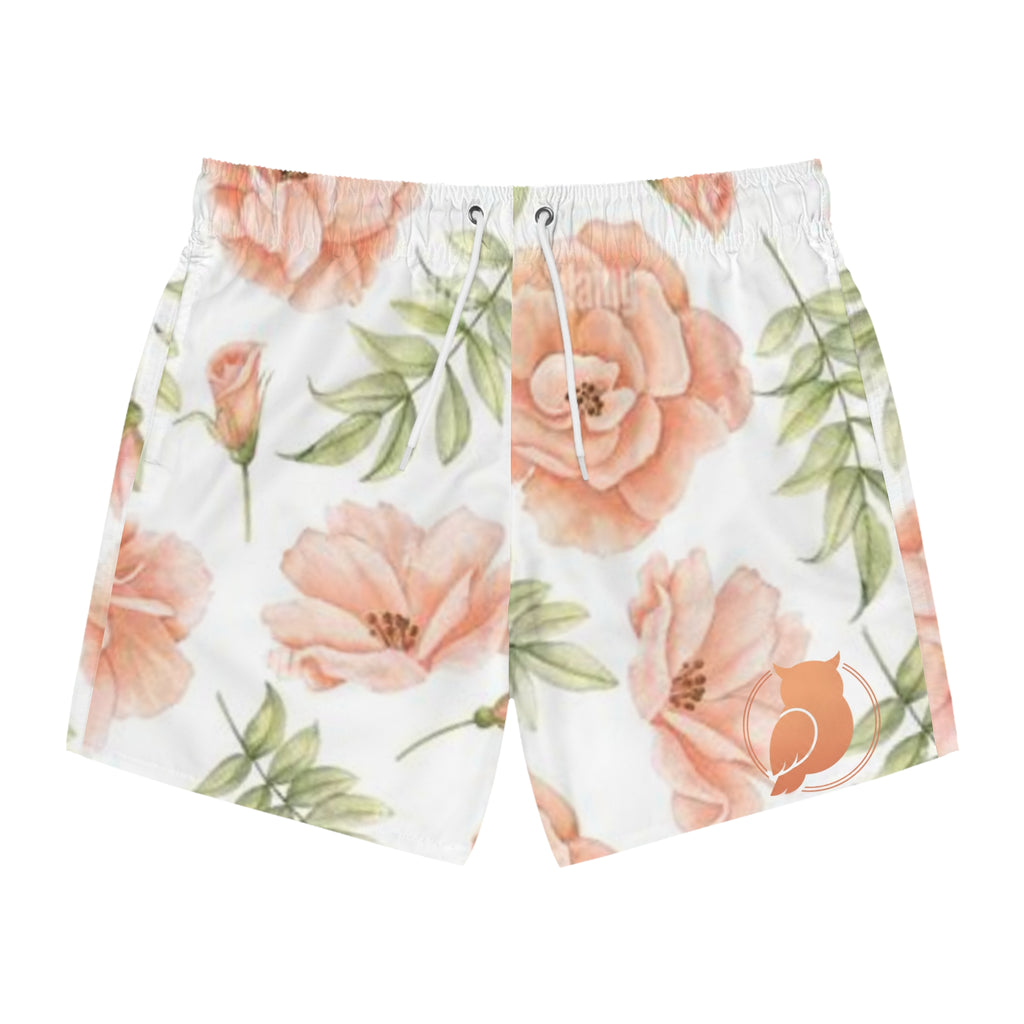 Floral Watercolor Swim Trunks — Peach Rose All-Over Print