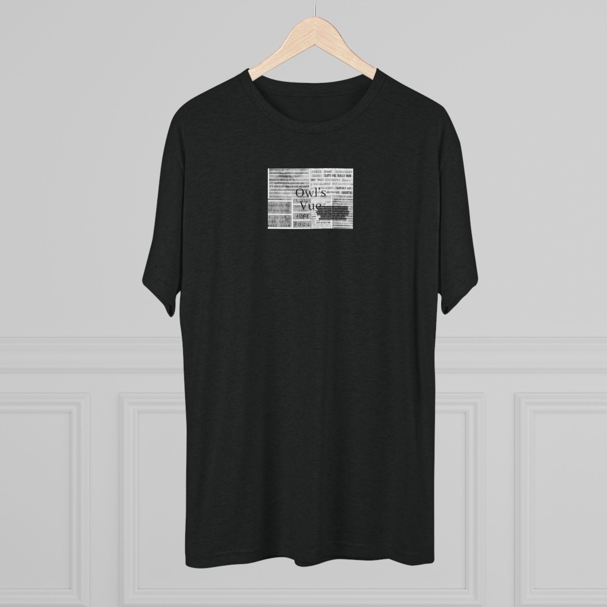 Owl's Vug Collage T‑Shirt — Motivational Newspaper Quote Graphic Tee