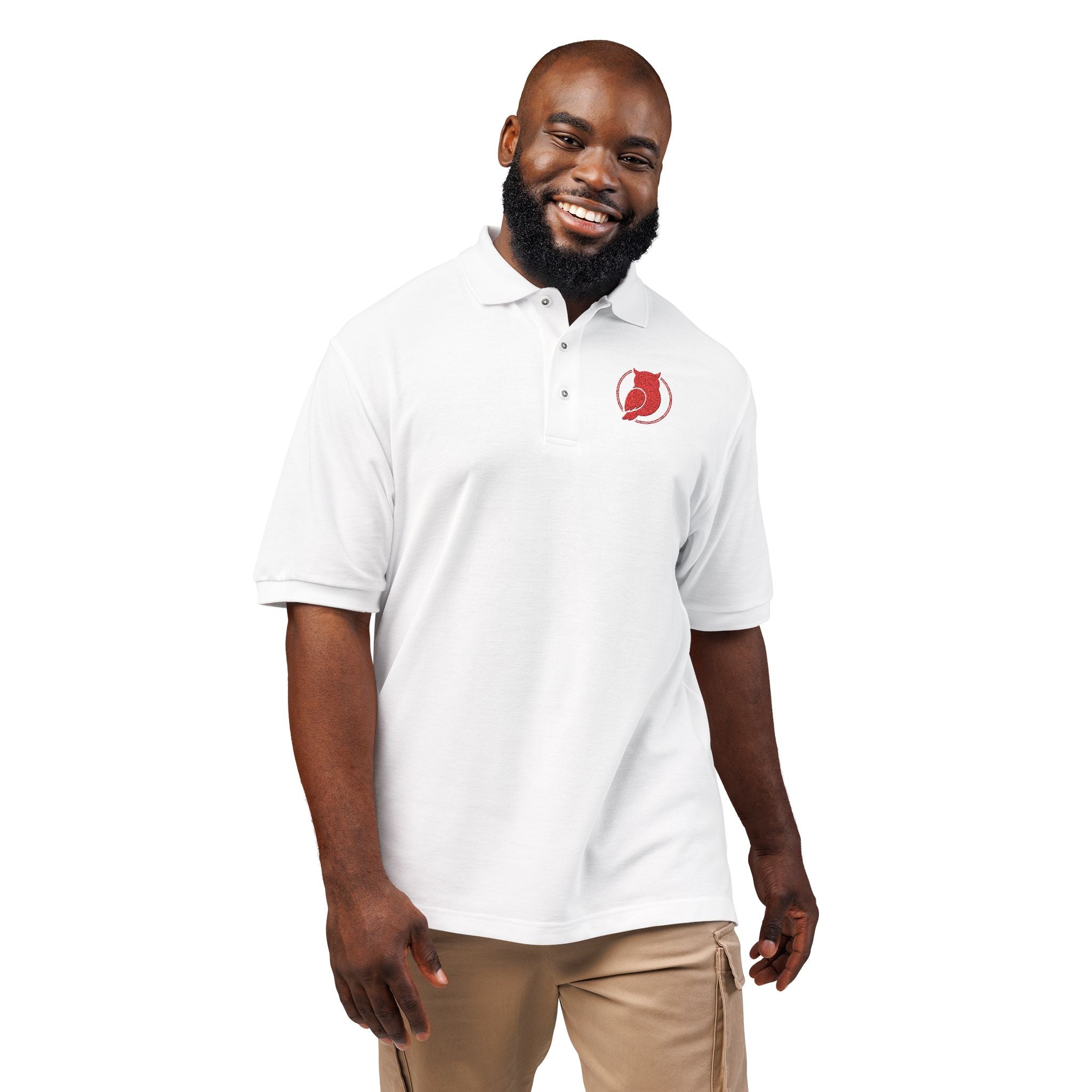 Embroidered Floral Owl Polo Shirt — Lightweight Short-Sleeve Collared Tee