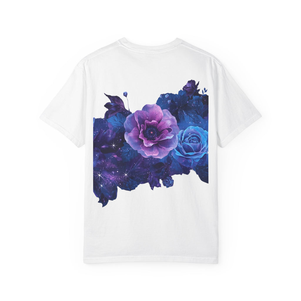 Floral Galaxy Tee — Purple & Blue Rose Graphic T-Shirt