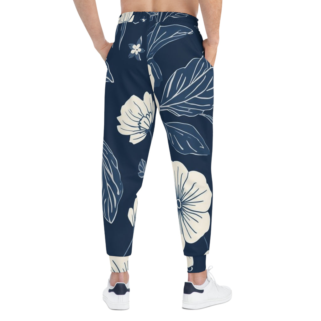 Navy Floral Joggers – Blue Botanical All-Over Print Athletic Pants
