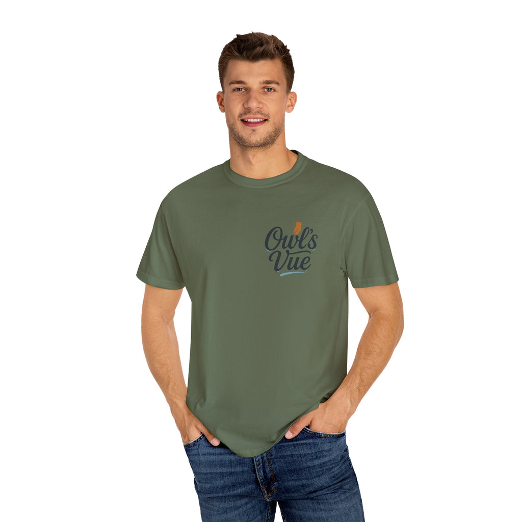 Owl's Vue Garment-Dyed Unisex T-Shirt - Nature-Inspired Tee for Outdoor Lovers
