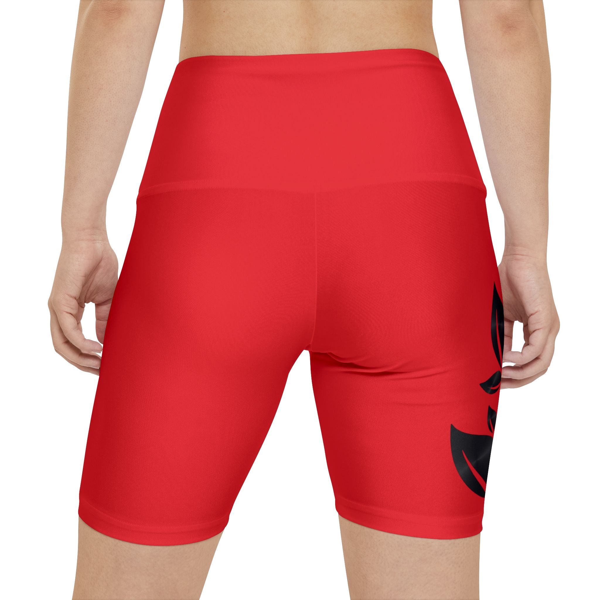 Women's Workout Shorts — Red Flame Logo High-Waist Biker Shorts