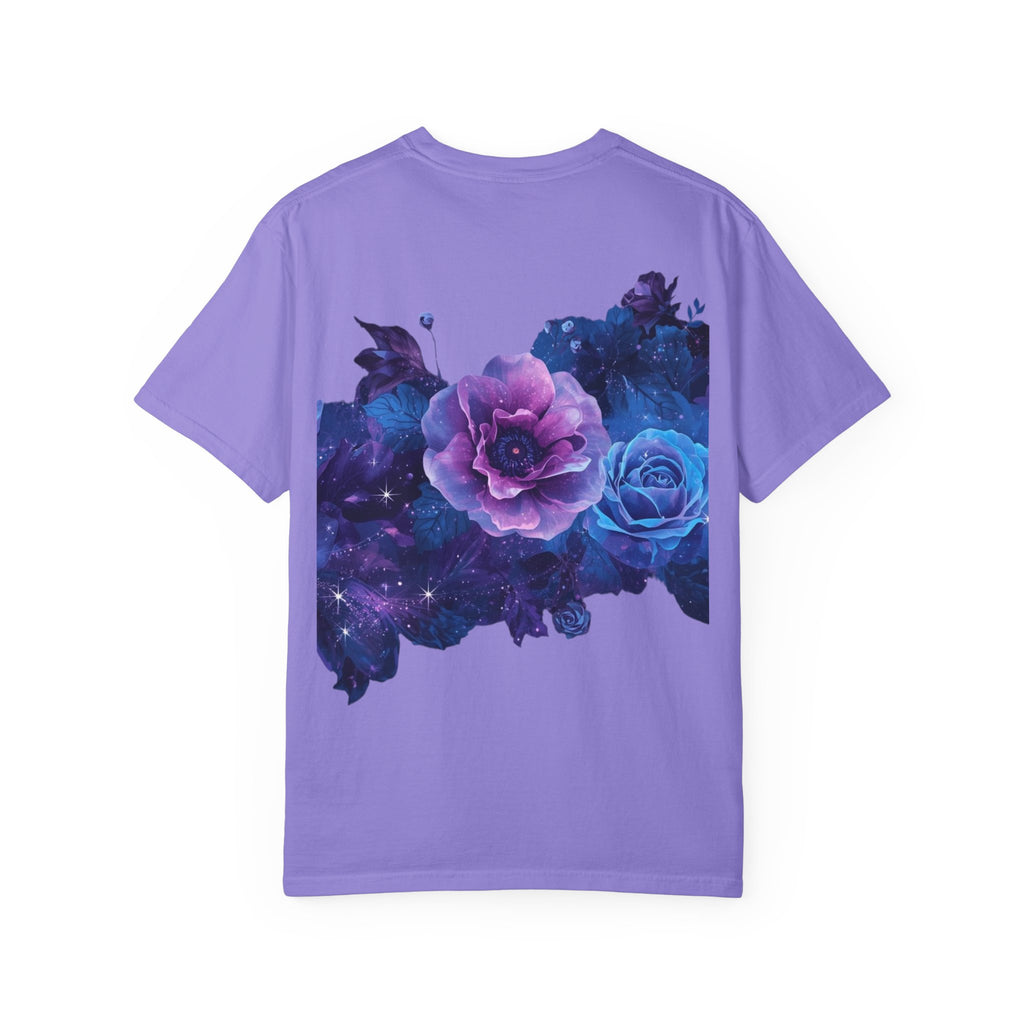 Floral Galaxy Tee — Purple & Blue Rose Graphic T-Shirt