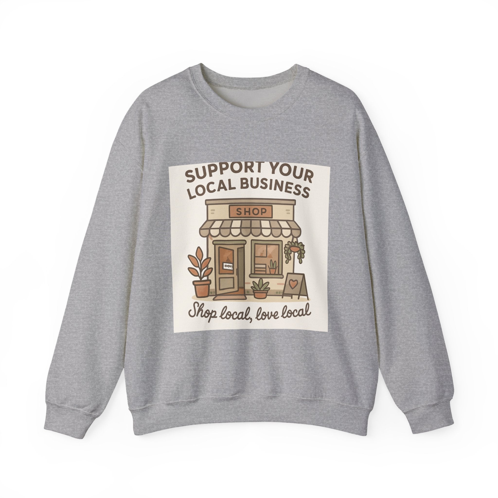 Support Your Local Business Crewneck Sweatshirt – Shop Local Vintage Shop Illustration