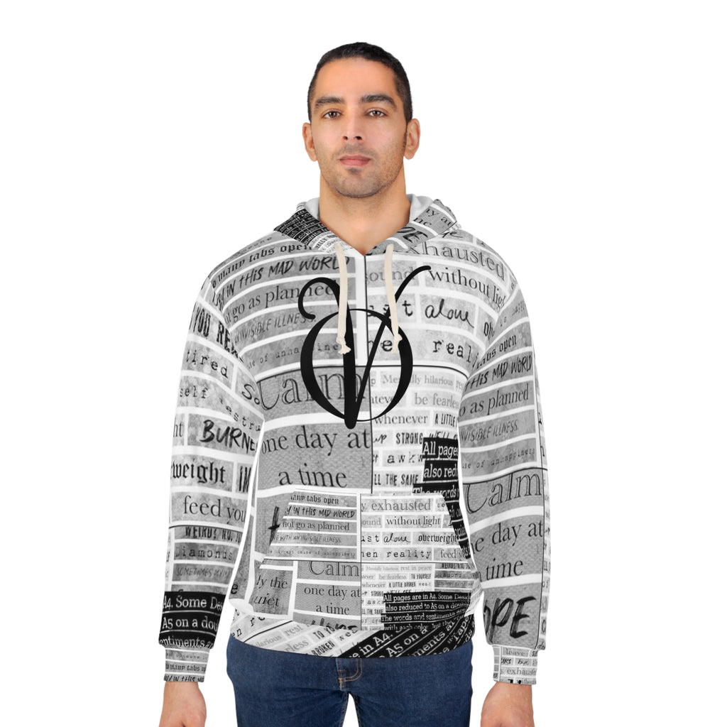Newspaper Collage Hoodie — Hope & Calm Typography Pullover