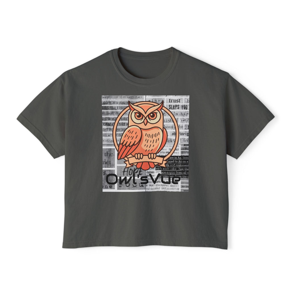 Owl Squad Graphic Tee — Retro Orange Owl Boxy Shirt