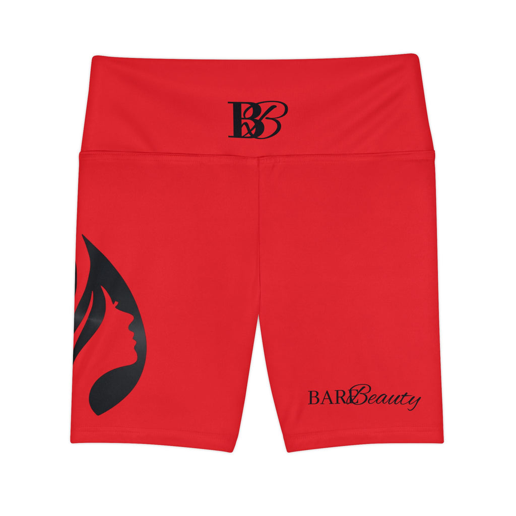 Women's Workout Shorts — Red Flame Logo High-Waist Biker Shorts