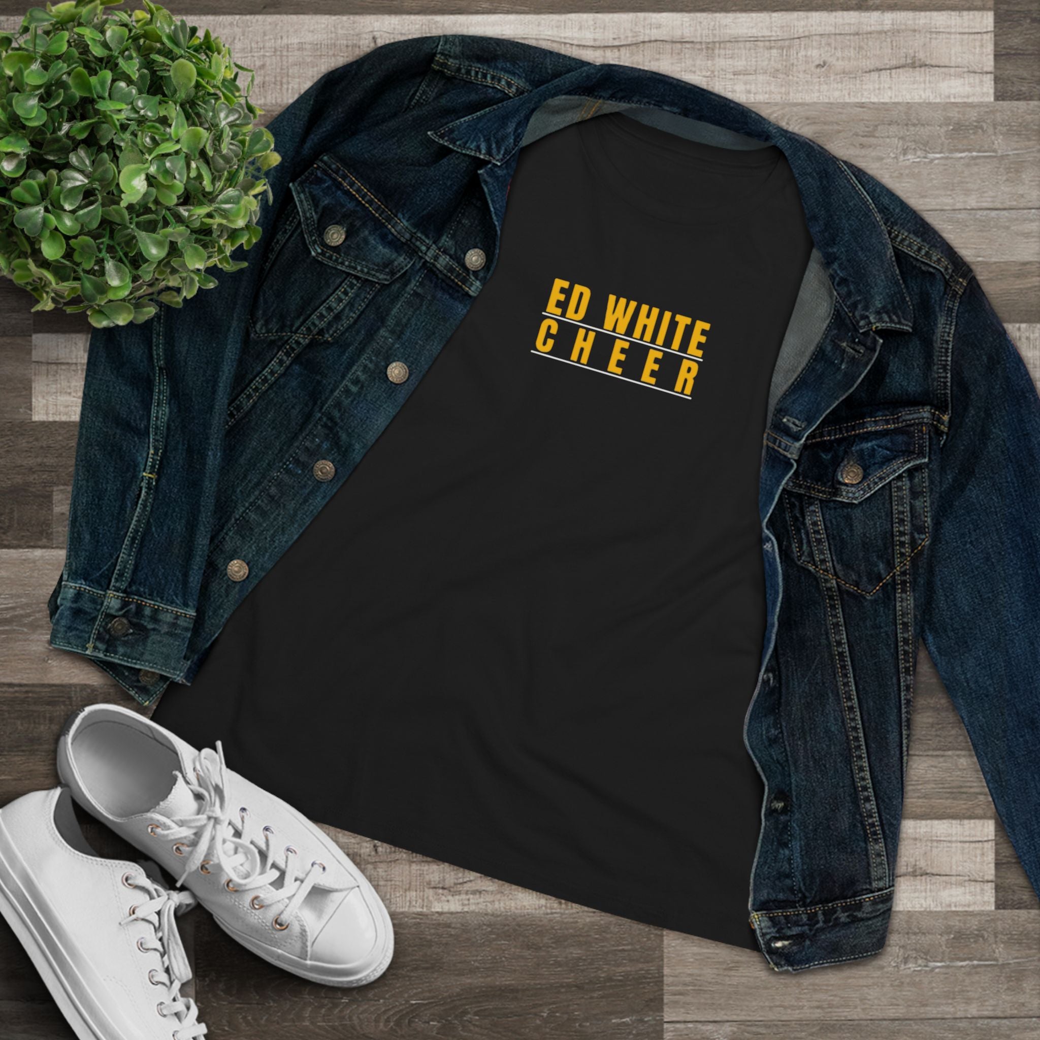Ed White Cheer Women's Cotton Tee – Minimal Cheer Team Shirt