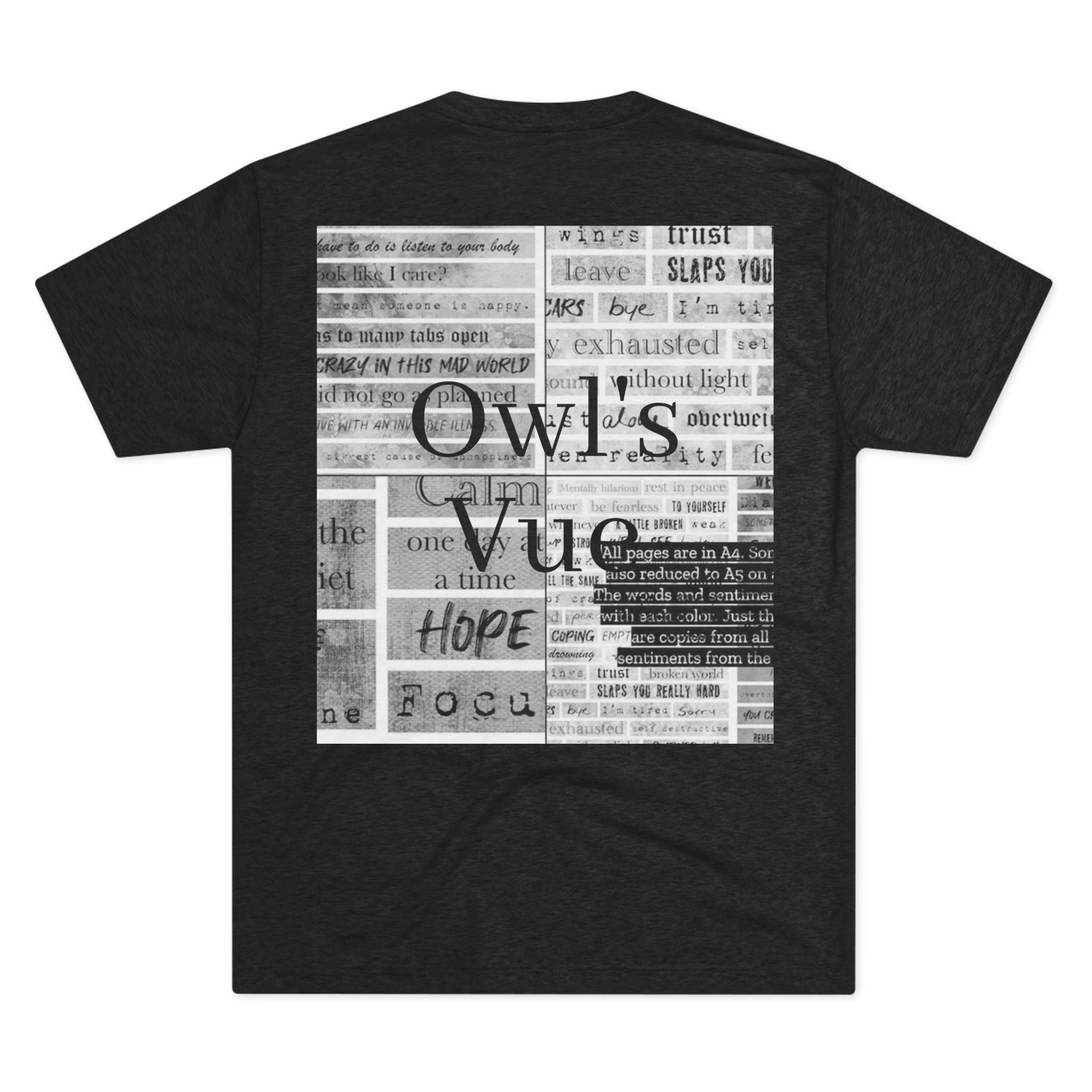 Owl's Vug Collage T‑Shirt — Motivational Newspaper Quote Graphic Tee