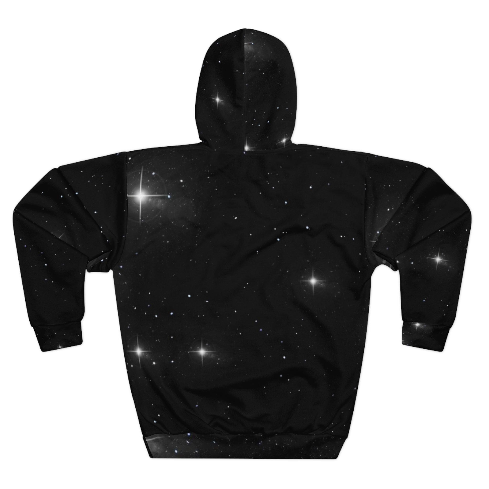 Galaxy Script Hoodie — Starry Black Pullover with Elegant Monogram