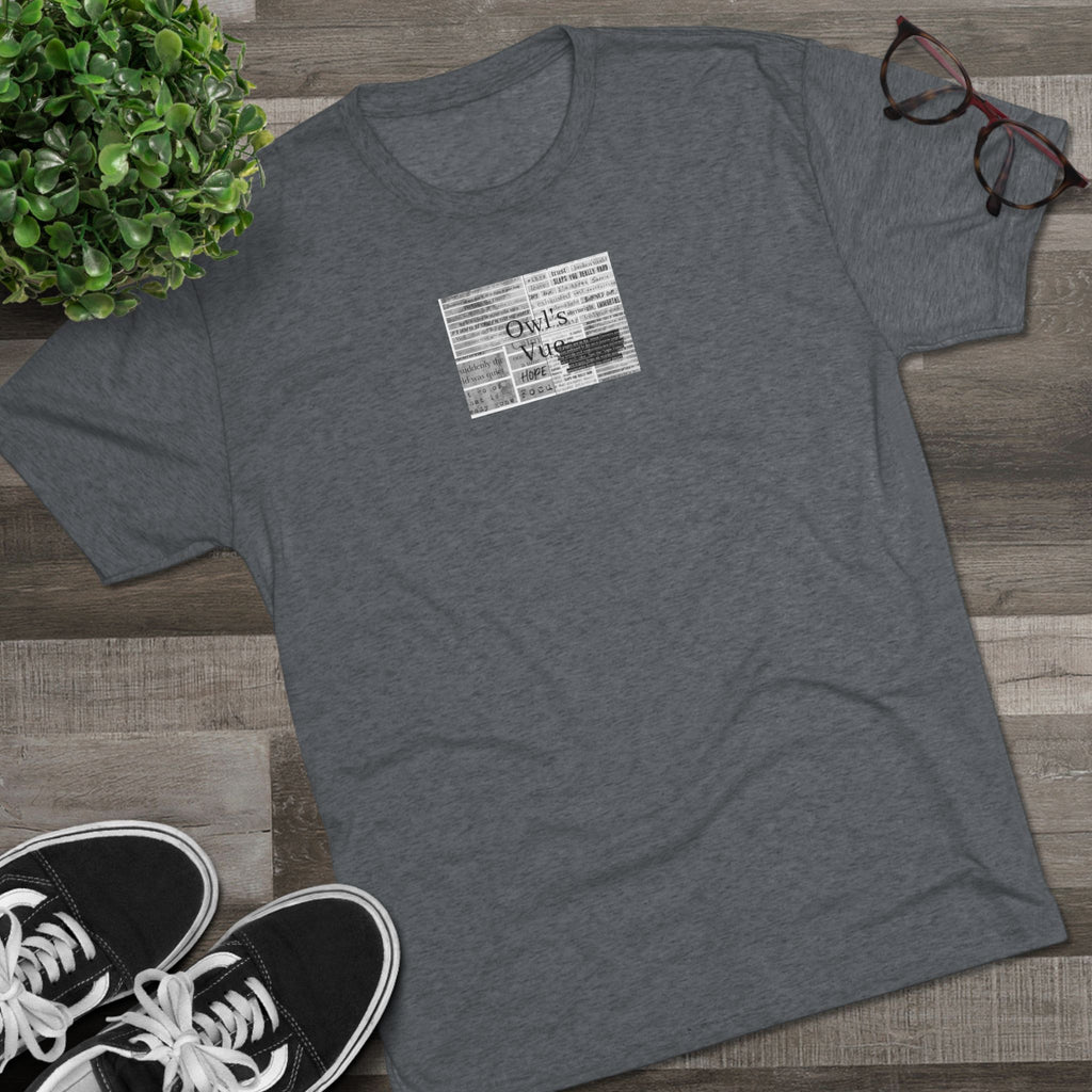 Owl's Vug Collage T‑Shirt — Motivational Newspaper Quote Graphic Tee
