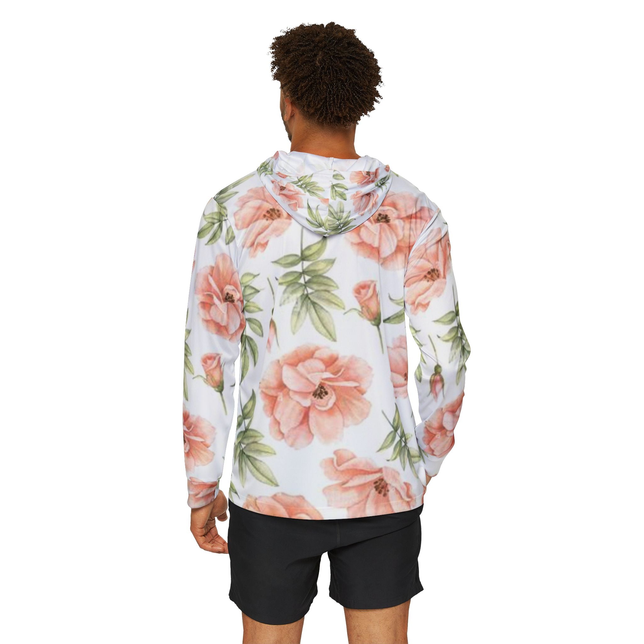 Floral Songbird Hoodie — Peach Watercolor All‑Over Print