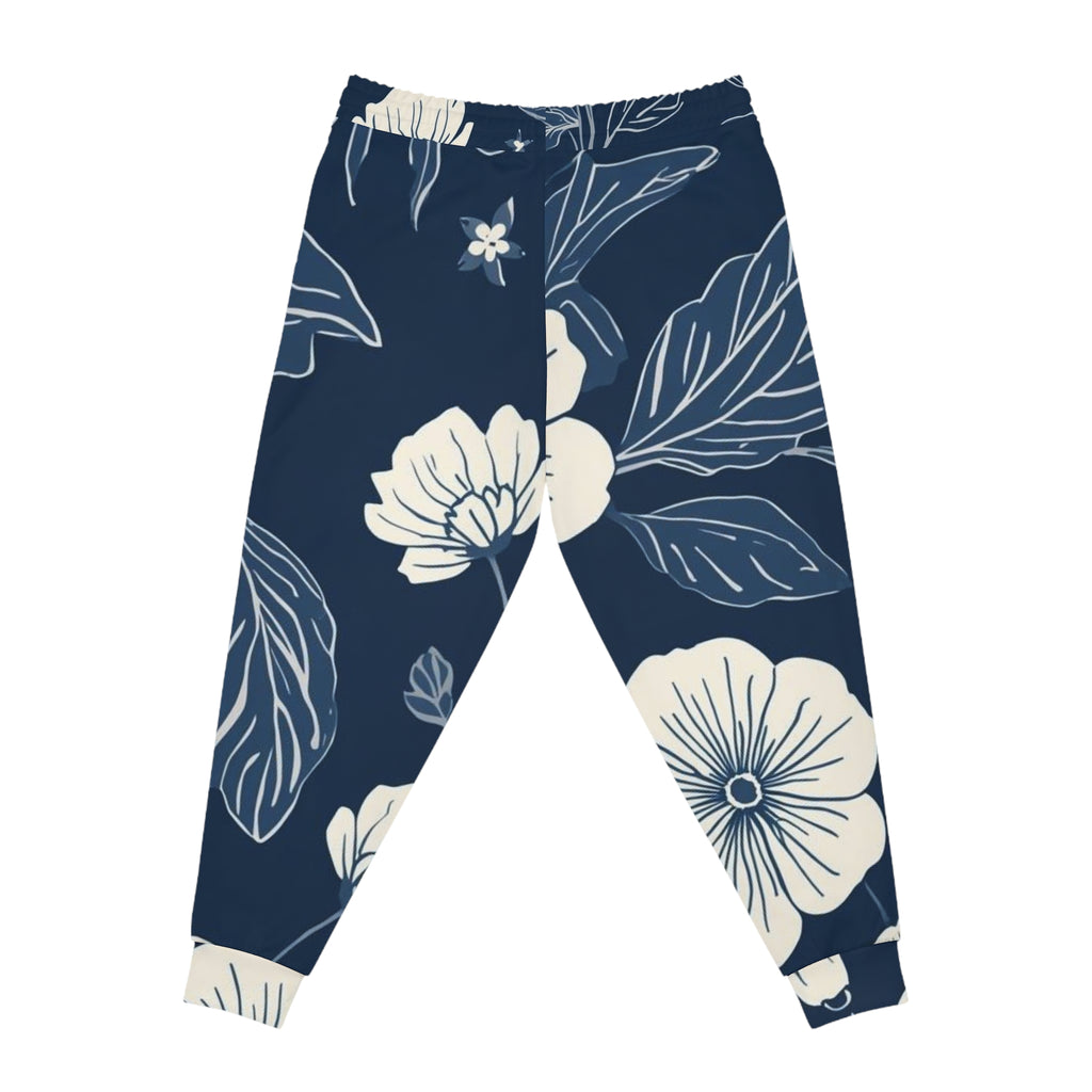Navy Floral Joggers – Blue Botanical All-Over Print Athletic Pants