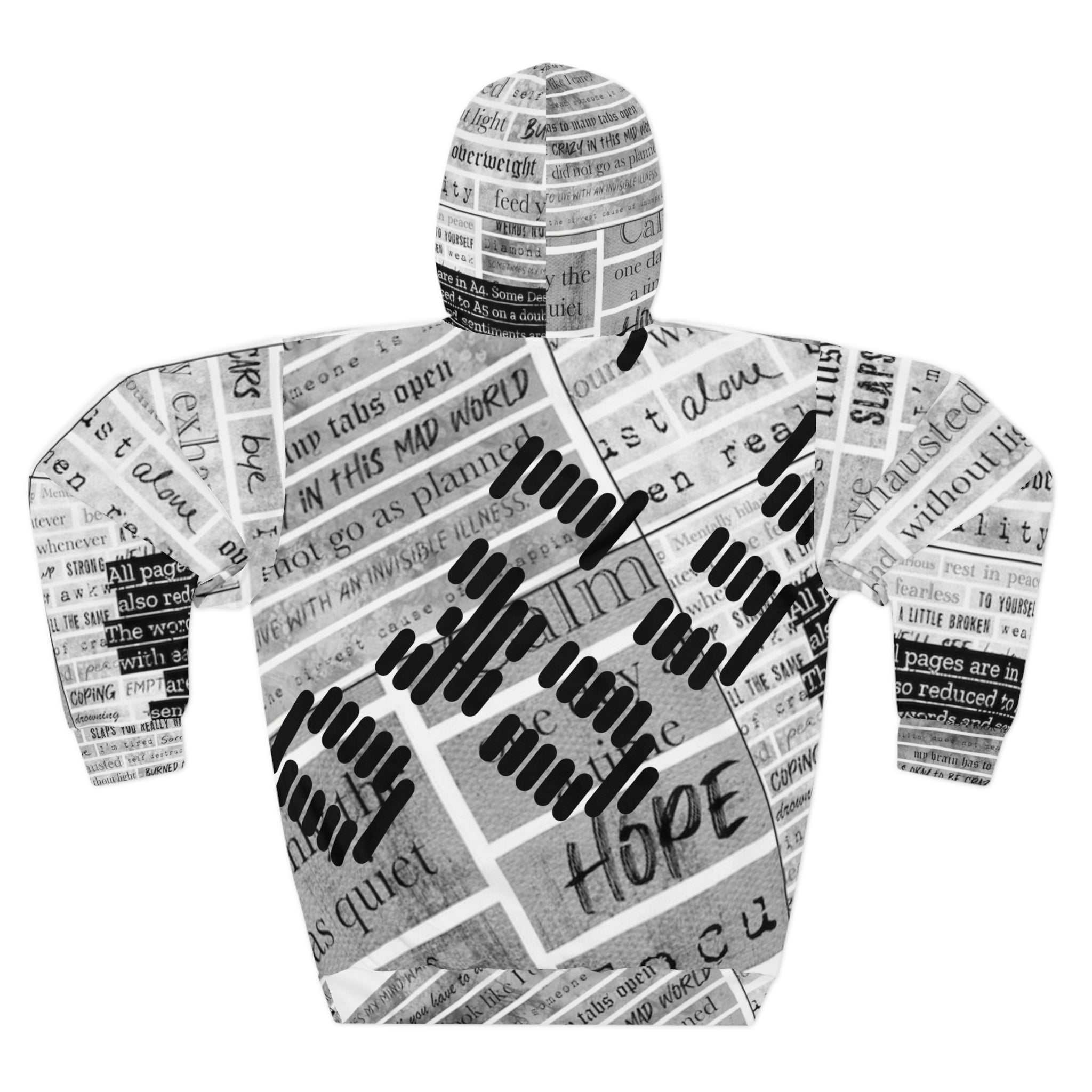 Newspaper Collage Hoodie — Hope & Calm Typography Pullover