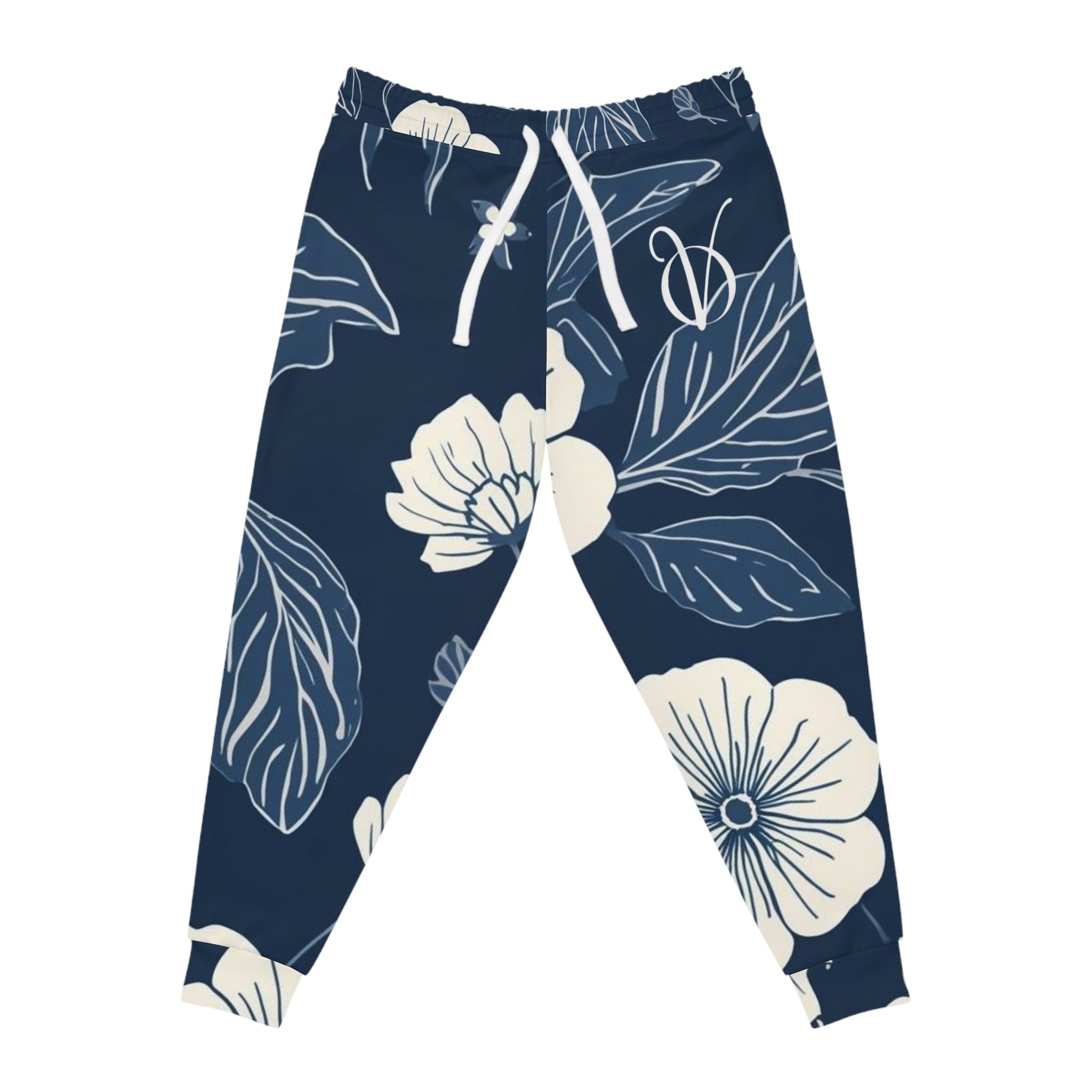 Navy Floral Joggers – Blue Botanical All-Over Print Athletic Pants