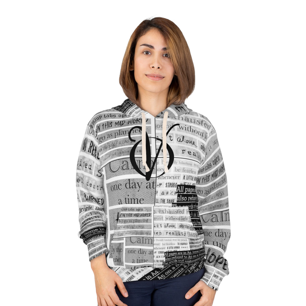 Newspaper Collage Hoodie — Hope & Calm Typography Pullover