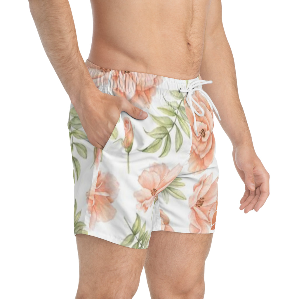 Floral Watercolor Swim Trunks — Peach Rose All-Over Print