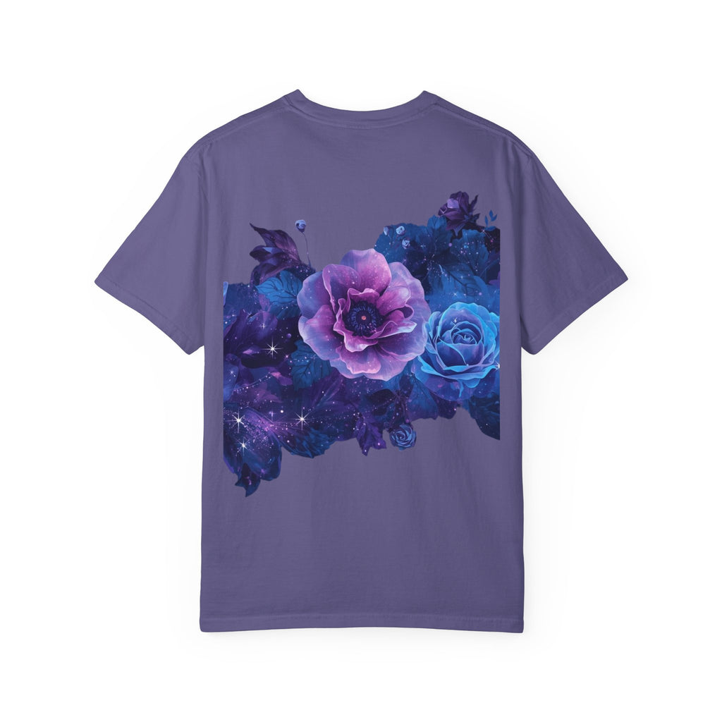 Floral Galaxy Tee — Purple & Blue Rose Graphic T-Shirt