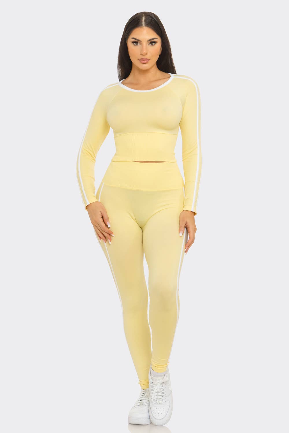 Seamless Side Stripes Tapping Top And Leggings Set