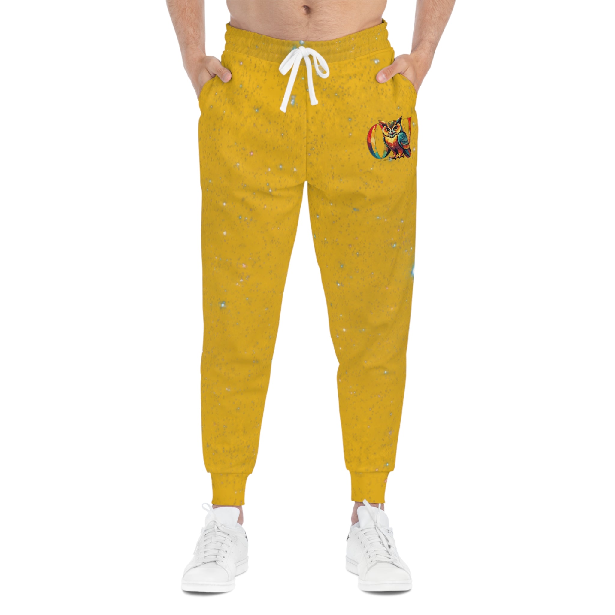 Yellow Striped Athletic Joggers with Fox Graphic – Cozy Casual Sweatpants