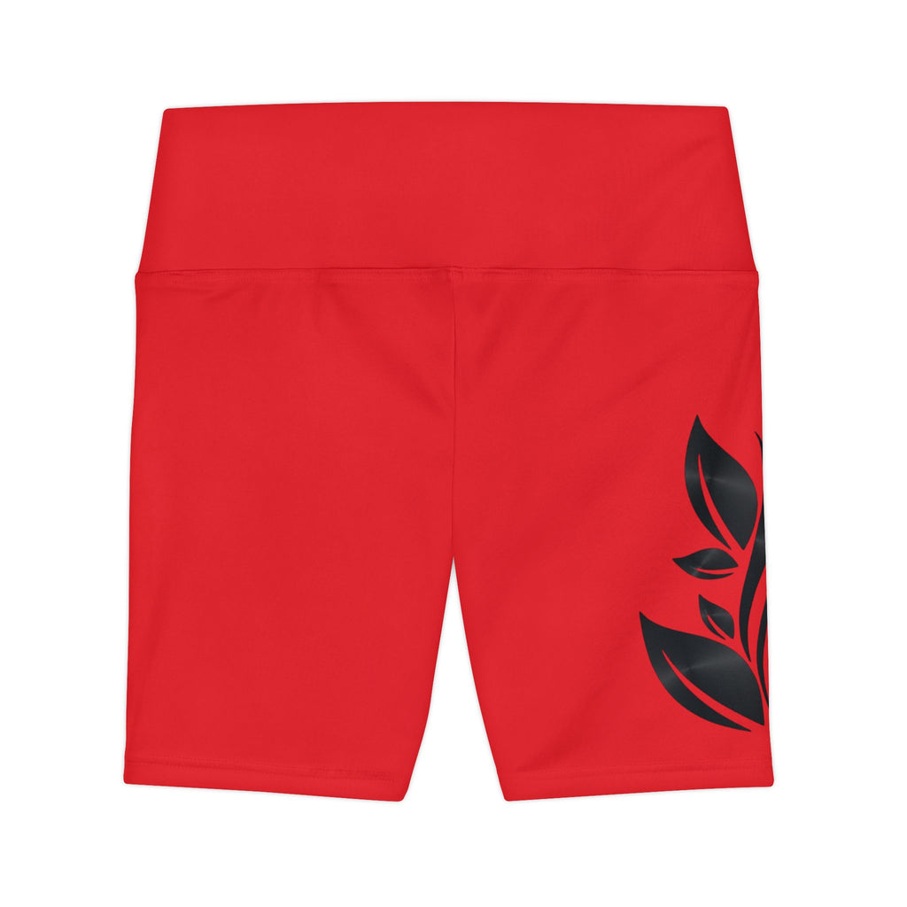 Women's Workout Shorts — Red Flame Logo High-Waist Biker Shorts