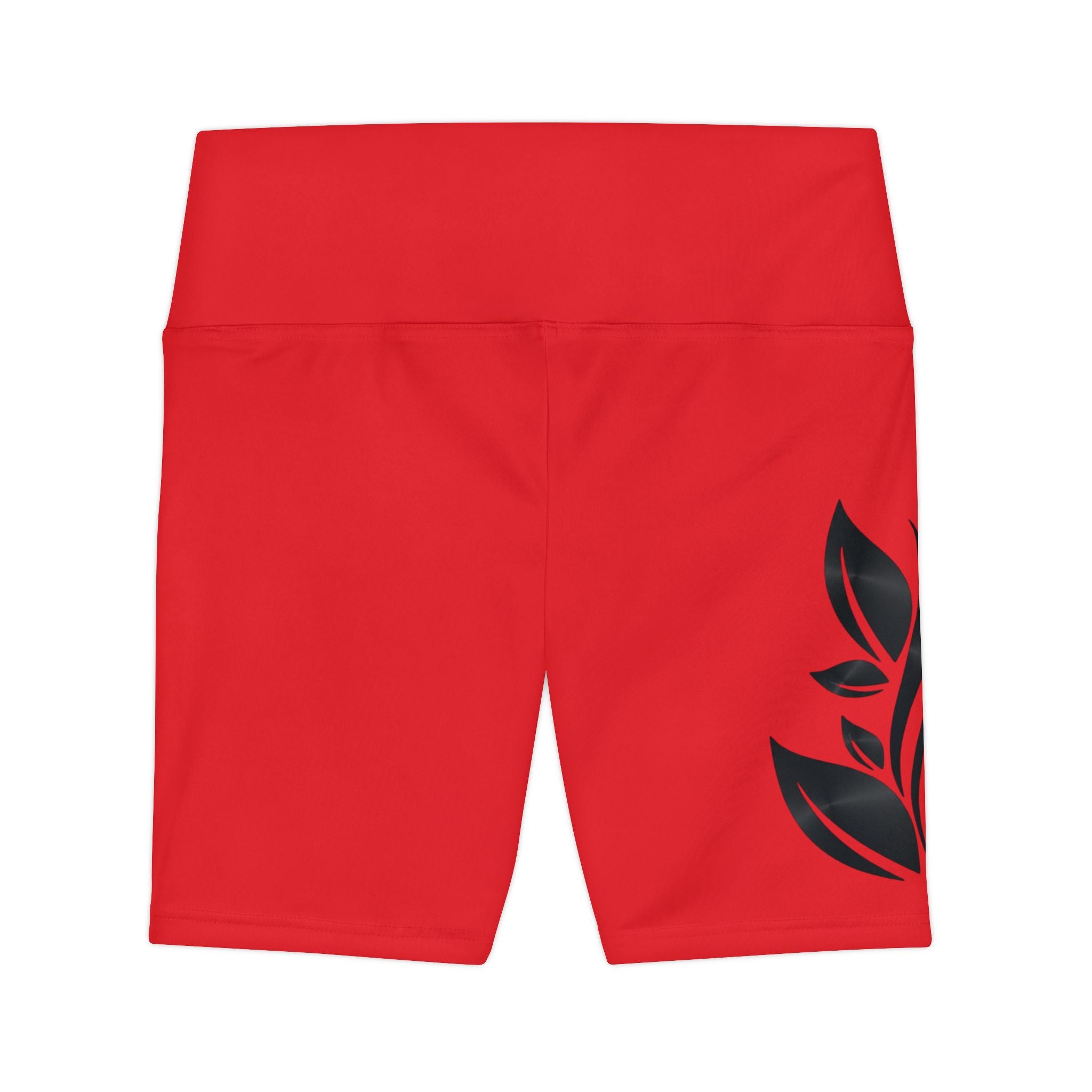 Women's Workout Shorts — Red Flame Logo High-Waist Biker Shorts