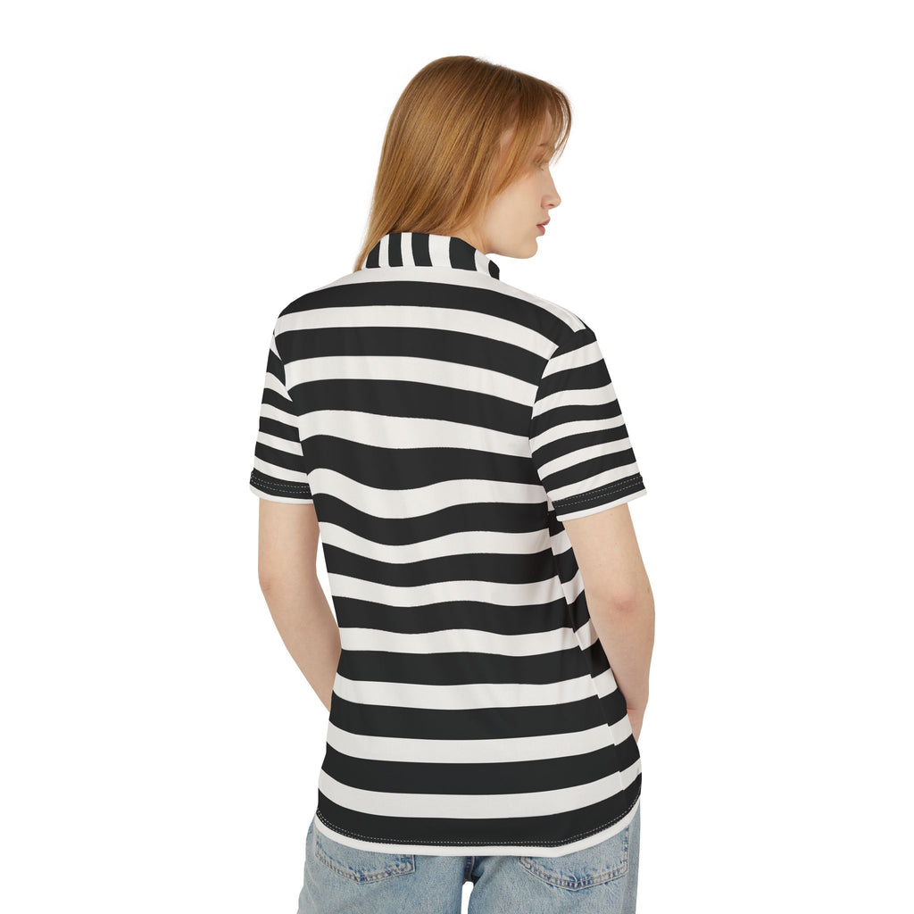Stylish Striped Unisex Polo Shirt - Bold Black and White Design