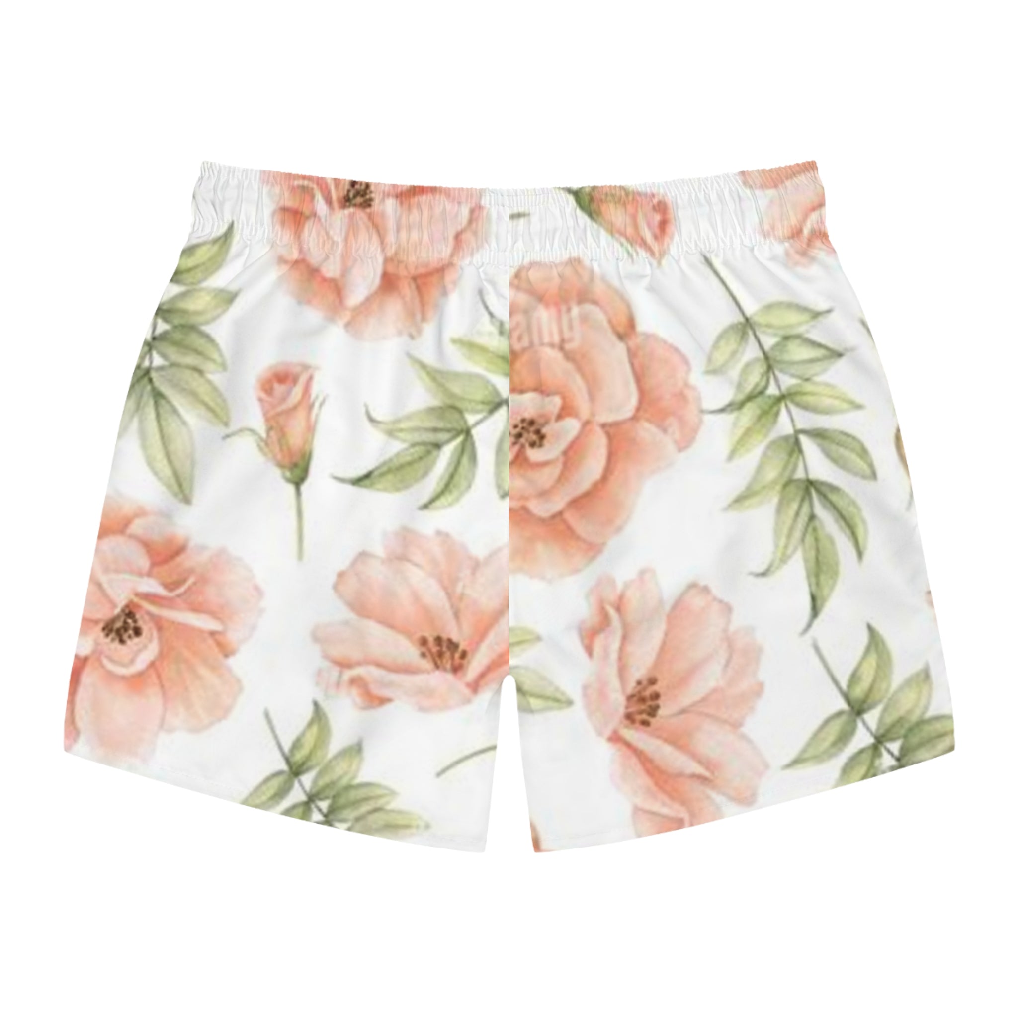 Floral Watercolor Swim Trunks — Peach Rose All-Over Print
