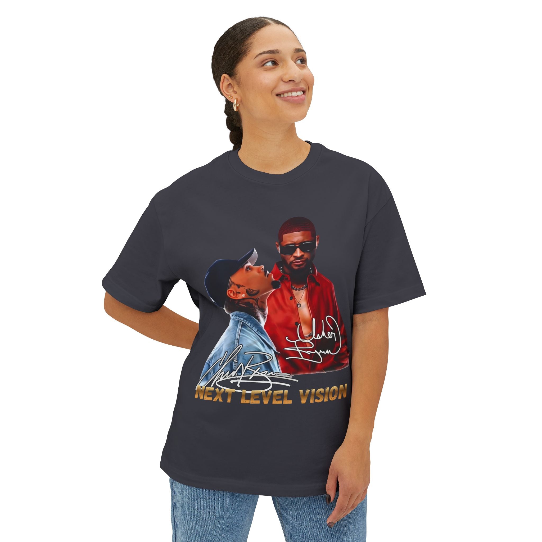 Next Level Vision Tee — Graphic Boxy T-Shirt with Signed Artist Portraits