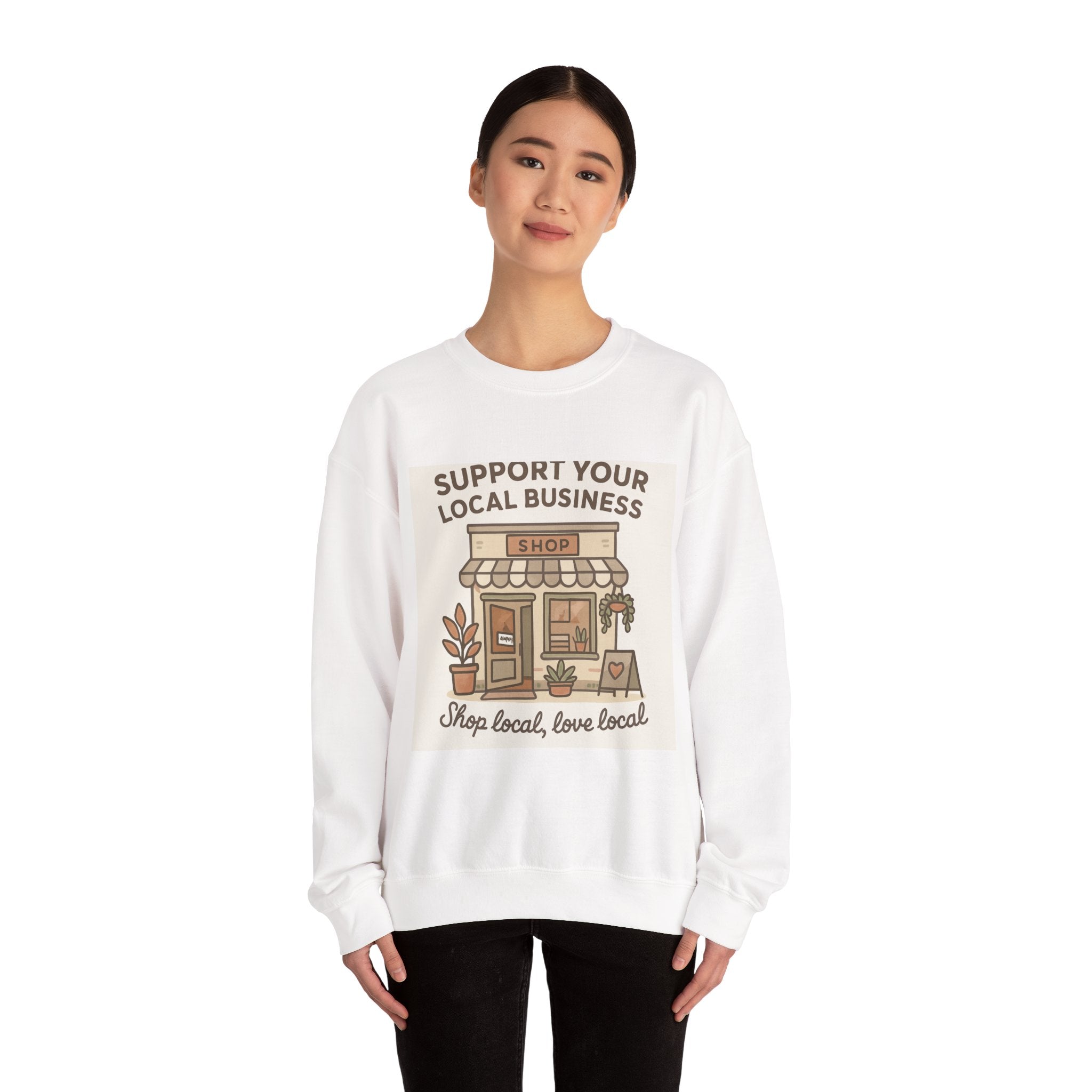 Support Your Local Business Crewneck Sweatshirt – Shop Local Vintage Shop Illustration