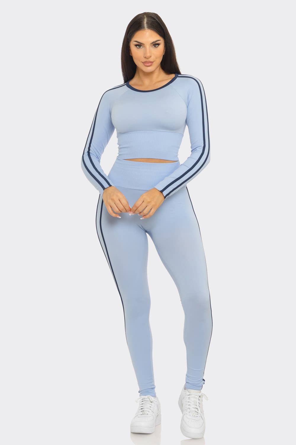 Seamless Side Stripes Tapping Top And Leggings Set