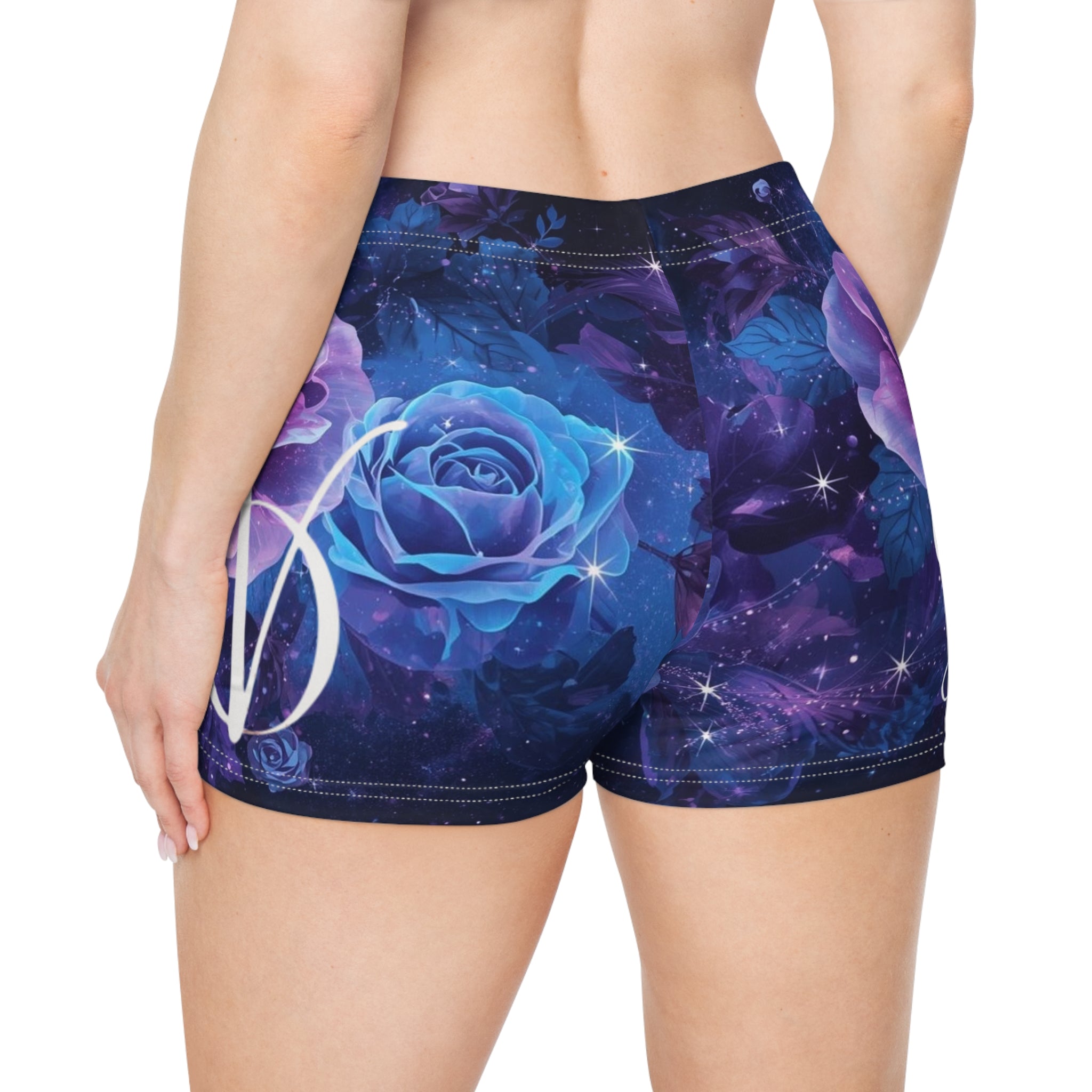 Floral Galaxy Women's Shorts — Blue & Purple Rose Print