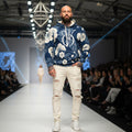 Floral Navy All-Over Print Hoodie — Vintage White Blossom Pullover