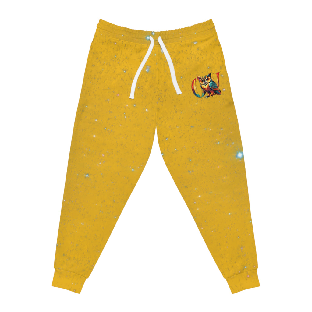 Yellow Striped Athletic Joggers with Fox Graphic – Cozy Casual Sweatpants