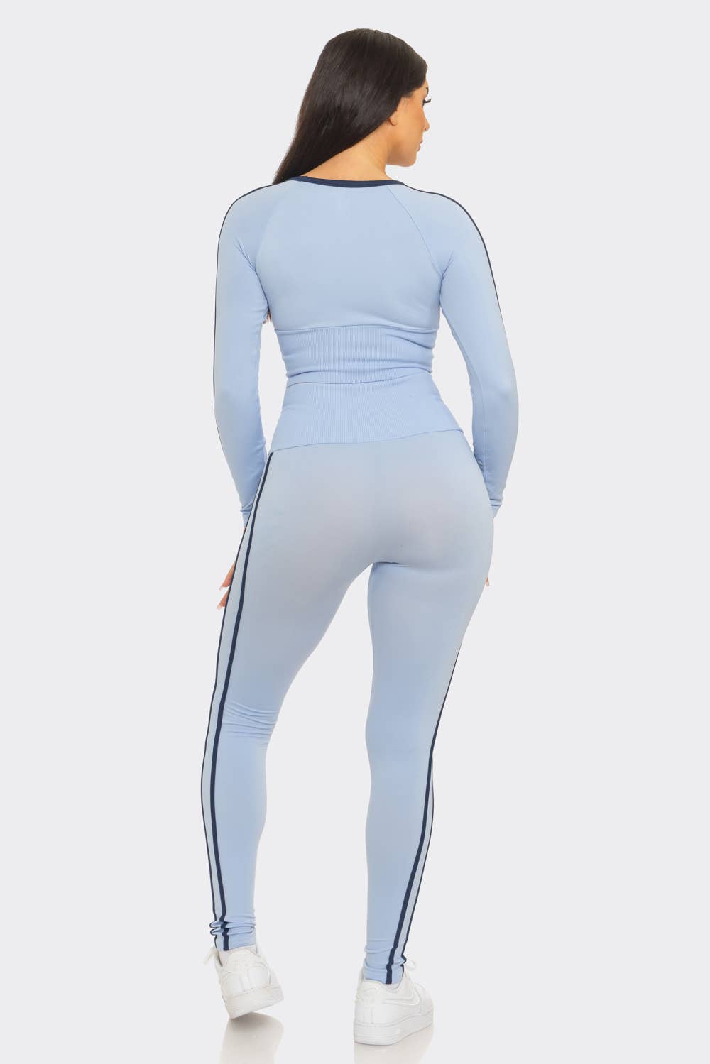 Seamless Side Stripes Tapping Top And Leggings Set